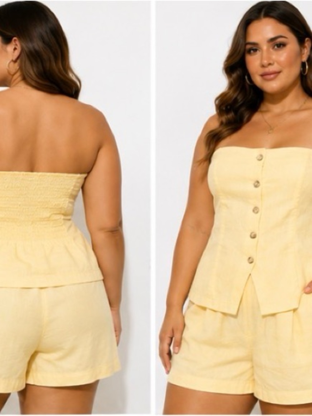 Fashion Nova Strapless Button-Front Yellow Romper Set